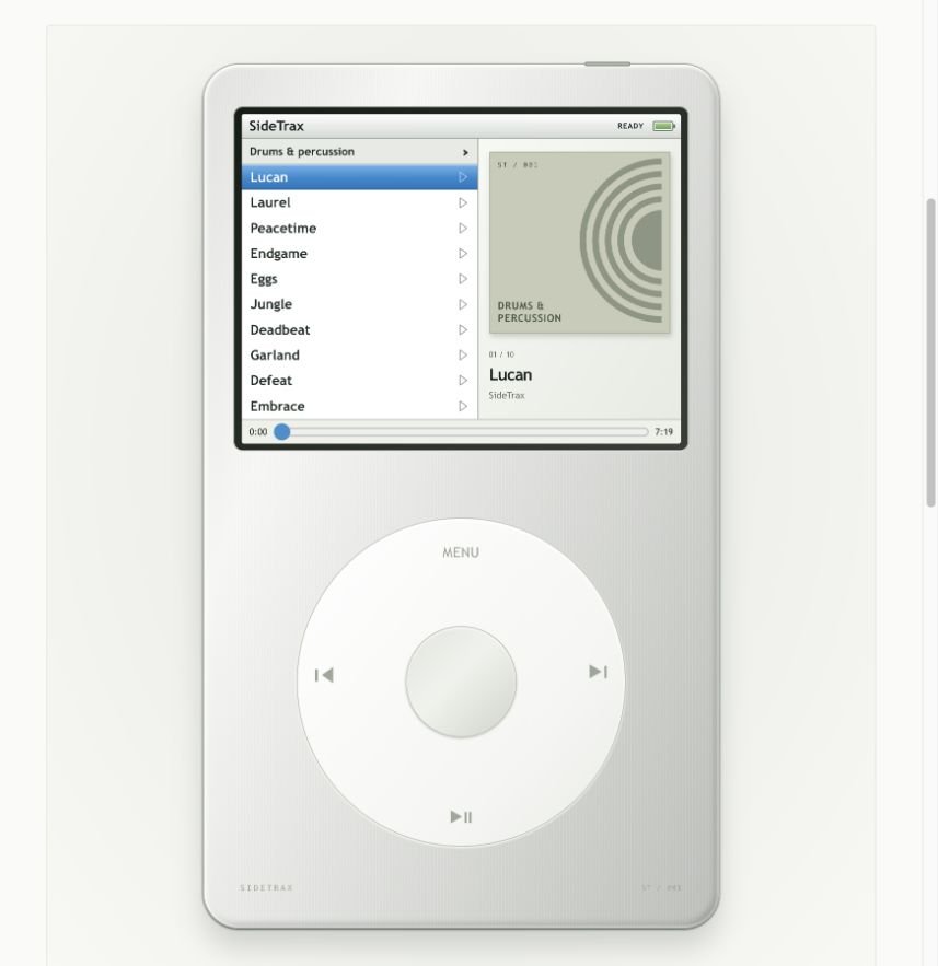 SideTrax music player with song list and a click wheel